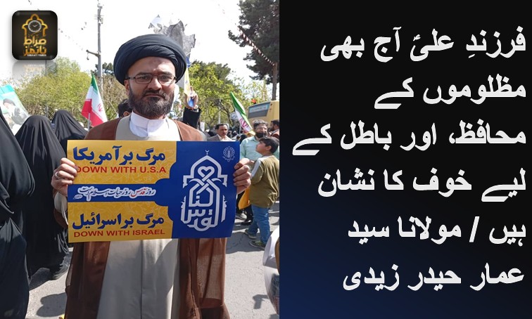 فرزندِ علیؑ آج بھی مظلوموں کے محافظ، اور باطل کے لیے خوف کا نشان ہیں / مولانا سید عمار حیدر زیدی