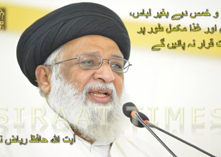 زکوٰة و خمس دیے بغیر لباس، مکان اور غذا مکمل طور پر درست قرار نہ پائیں گے / آیت اللہ حافظ ریاض نجفی